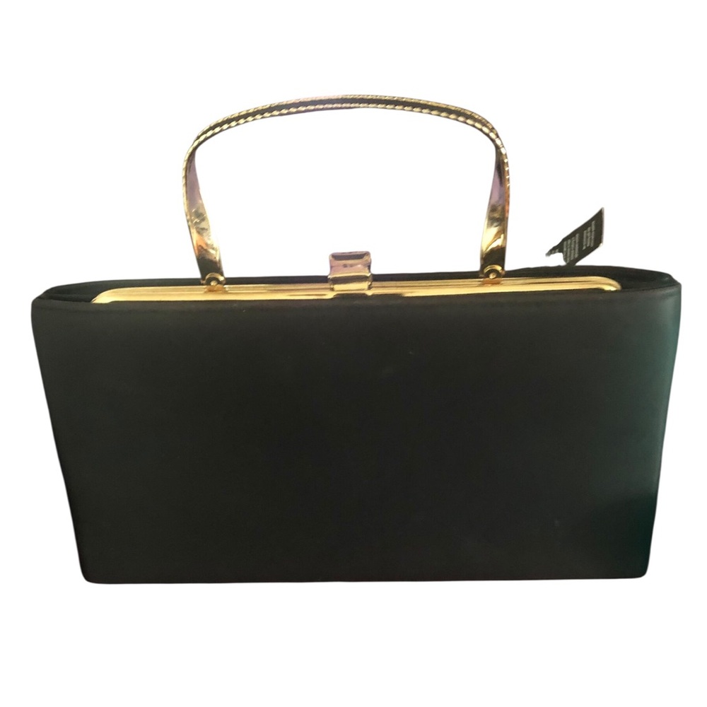Classic Black Evening Clutch Handbag with Gold Trim